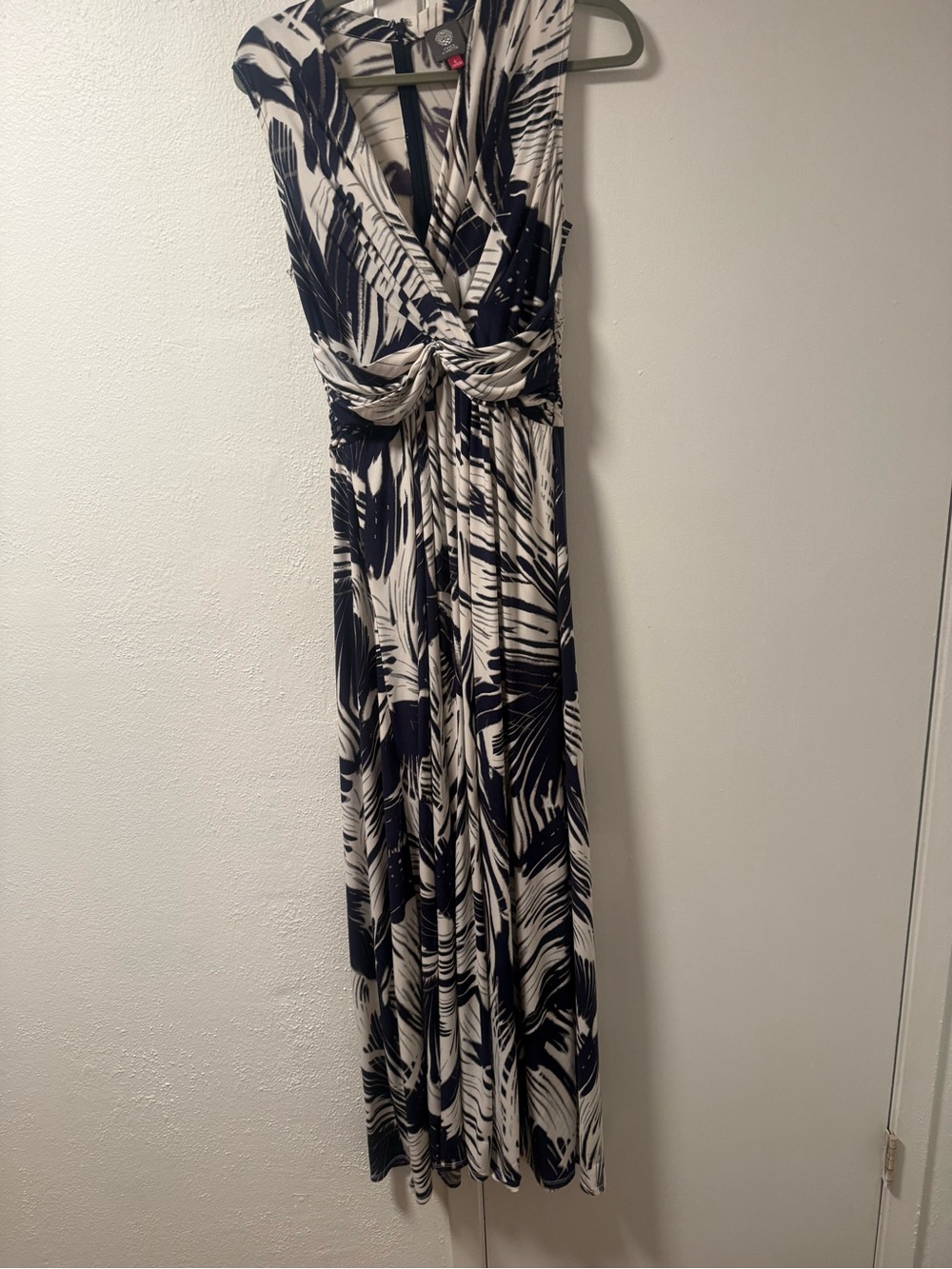 Vince Camuto Navy, White & Purple Abstract Print Maxi Dress